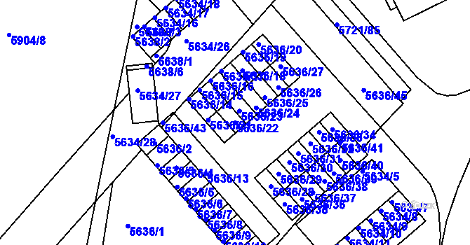 Parcela st. 5636/22 v KÚ Záběhlice, Katastrální mapa