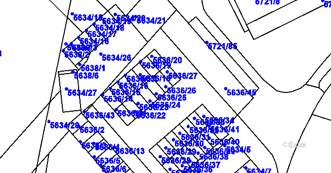 Parcela st. 5636/26 v KÚ Záběhlice, Katastrální mapa