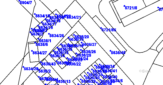 Parcela st. 5636/27 v KÚ Záběhlice, Katastrální mapa