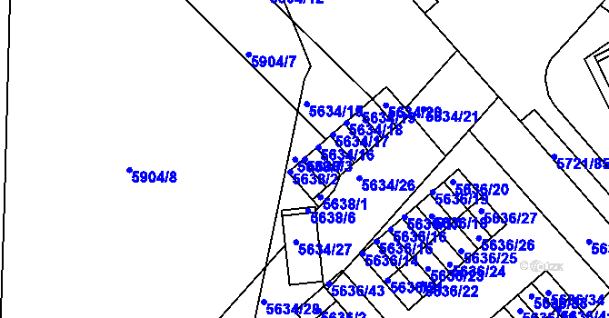 Parcela st. 5638/3 v KÚ Záběhlice, Katastrální mapa