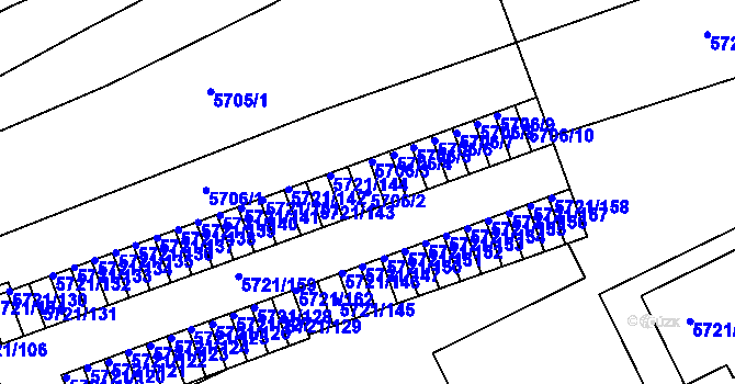 Parcela st. 5706/2 v KÚ Záběhlice, Katastrální mapa
