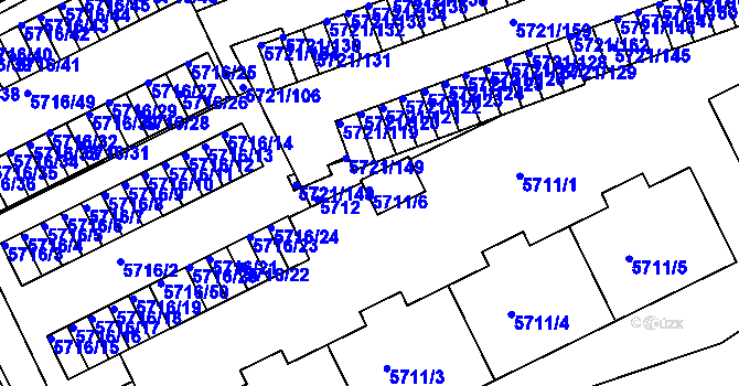 Parcela st. 5711/6 v KÚ Záběhlice, Katastrální mapa