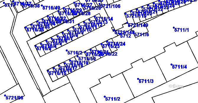 Parcela st. 5716/22 v KÚ Záběhlice, Katastrální mapa