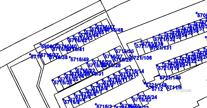 Parcela st. 5716/27 v KÚ Záběhlice, Katastrální mapa
