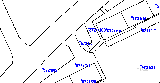 Parcela st. 5721/3 v KÚ Záběhlice, Katastrální mapa