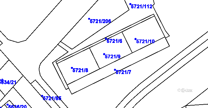 Parcela st. 5721/9 v KÚ Záběhlice, Katastrální mapa
