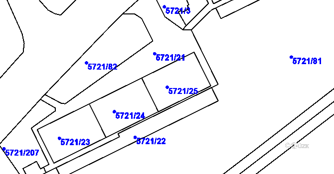 Parcela st. 5721/25 v KÚ Záběhlice, Katastrální mapa