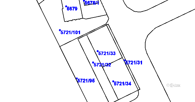 Parcela st. 5721/33 v KÚ Záběhlice, Katastrální mapa