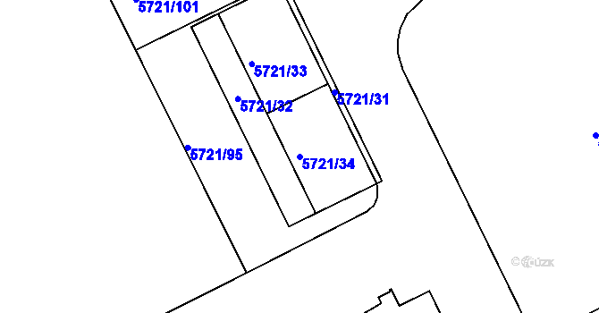 Parcela st. 5721/34 v KÚ Záběhlice, Katastrální mapa