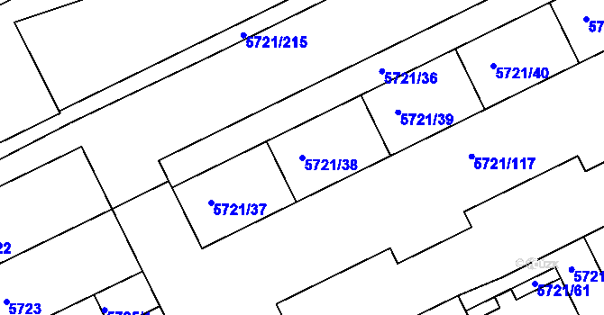 Parcela st. 5721/38 v KÚ Záběhlice, Katastrální mapa