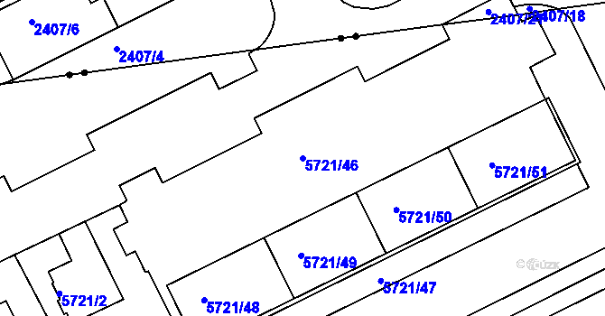 Parcela st. 5721/46 v KÚ Záběhlice, Katastrální mapa