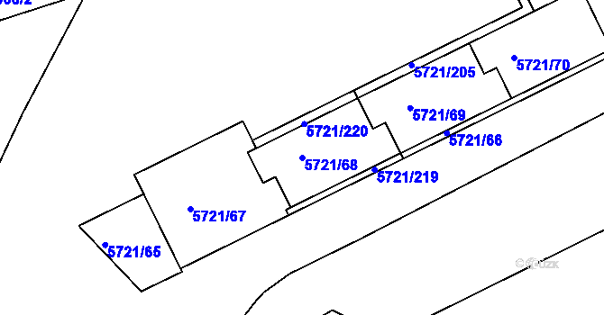 Parcela st. 5721/68 v KÚ Záběhlice, Katastrální mapa
