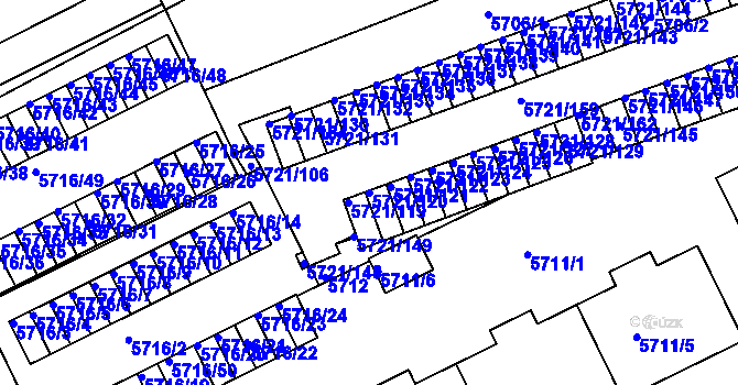 Parcela st. 5721/120 v KÚ Záběhlice, Katastrální mapa