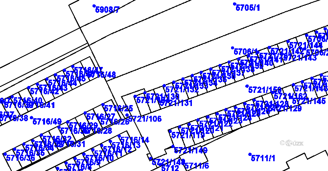 Parcela st. 5721/132 v KÚ Záběhlice, Katastrální mapa