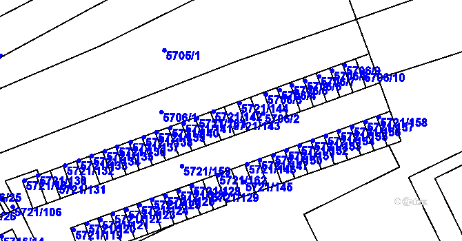 Parcela st. 5721/143 v KÚ Záběhlice, Katastrální mapa