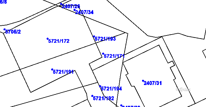 Parcela st. 5721/171 v KÚ Záběhlice, Katastrální mapa