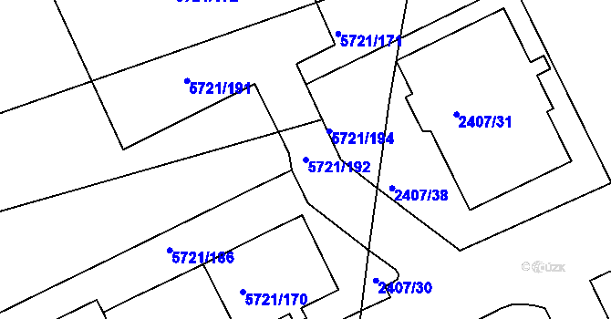 Parcela st. 5721/192 v KÚ Záběhlice, Katastrální mapa