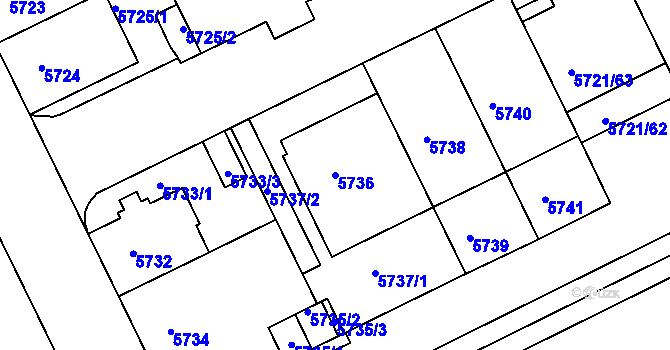 Parcela st. 5736 v KÚ Záběhlice, Katastrální mapa