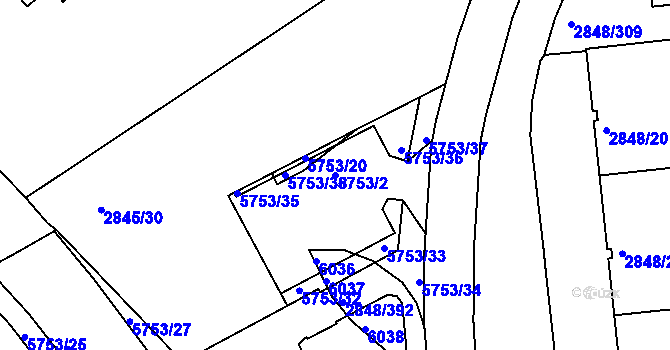 Parcela st. 5753/2 v KÚ Záběhlice, Katastrální mapa