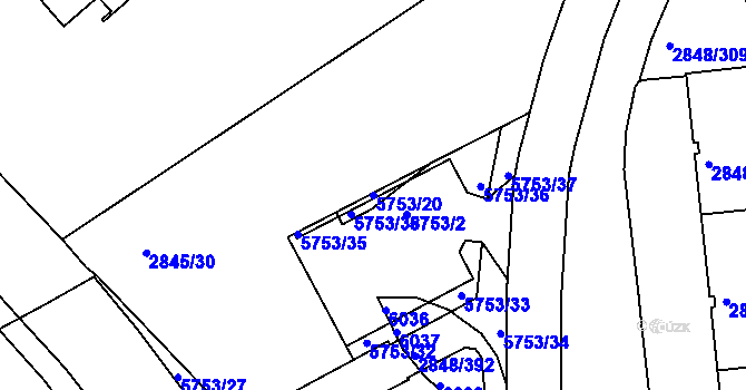 Parcela st. 5753/20 v KÚ Záběhlice, Katastrální mapa