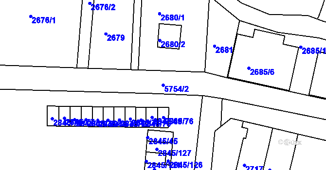 Parcela st. 5754/2 v KÚ Záběhlice, Katastrální mapa