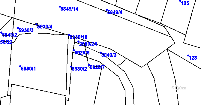 Parcela st. 5849/3 v KÚ Záběhlice, Katastrální mapa