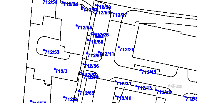 Parcela st. 712/11 v KÚ Záběhlice, Katastrální mapa