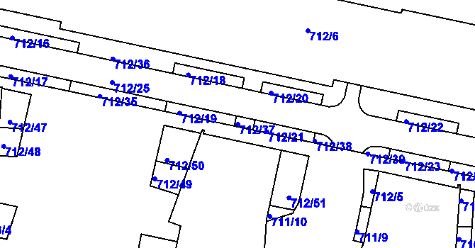 Parcela st. 712/37 v KÚ Záběhlice, Katastrální mapa