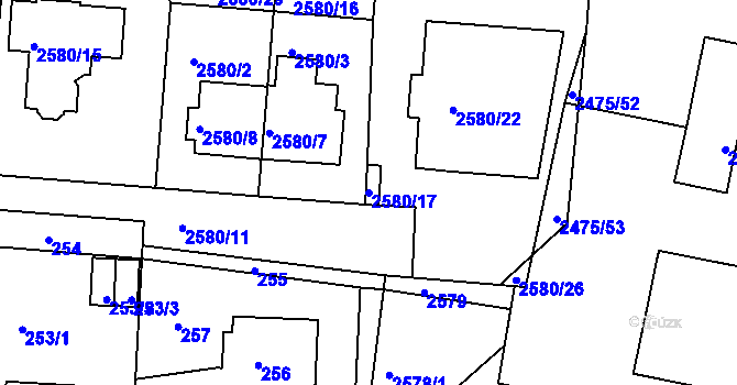Parcela st. 2580/17 v KÚ Záběhlice, Katastrální mapa