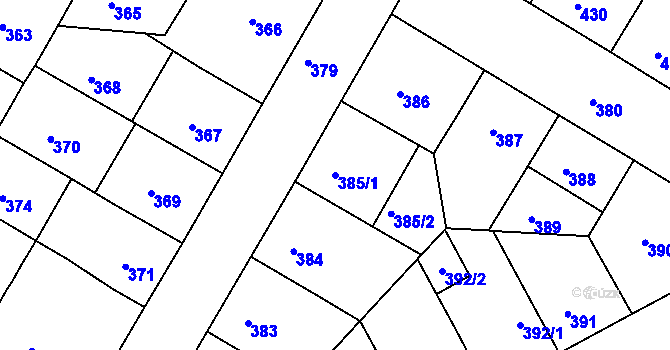 Parcela st. 385/1 v KÚ Záběhlice, Katastrální mapa