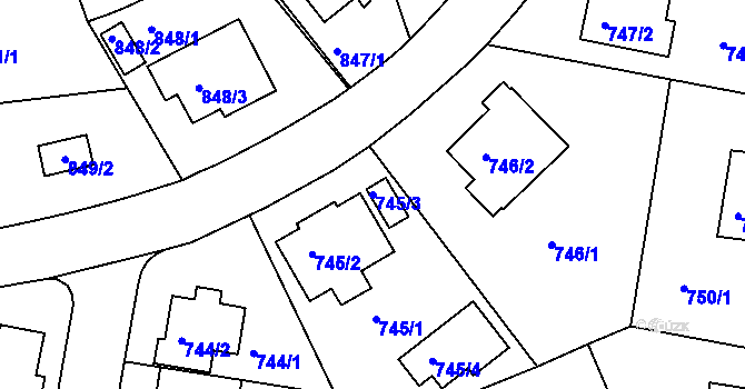 Parcela st. 745/3 v KÚ Záběhlice, Katastrální mapa