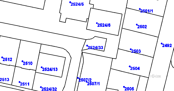 Parcela st. 2524/33 v KÚ Záběhlice, Katastrální mapa