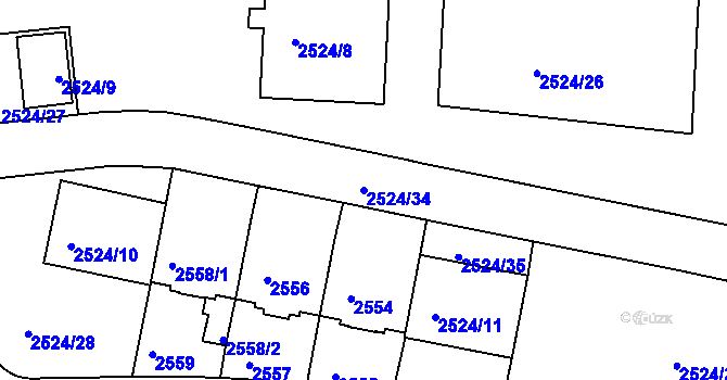 Parcela st. 2524/34 v KÚ Záběhlice, Katastrální mapa