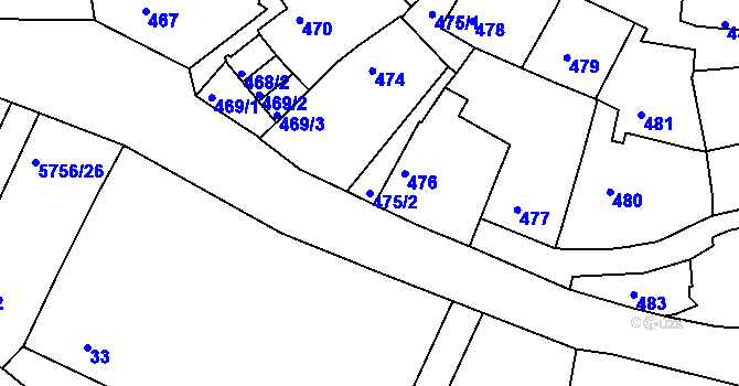 Parcela st. 475/2 v KÚ Záběhlice, Katastrální mapa