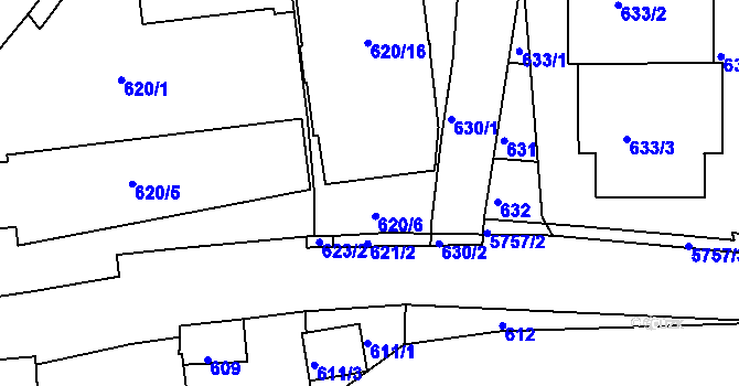 Parcela st. 621/1 v KÚ Záběhlice, Katastrální mapa