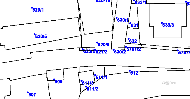 Parcela st. 621/2 v KÚ Záběhlice, Katastrální mapa