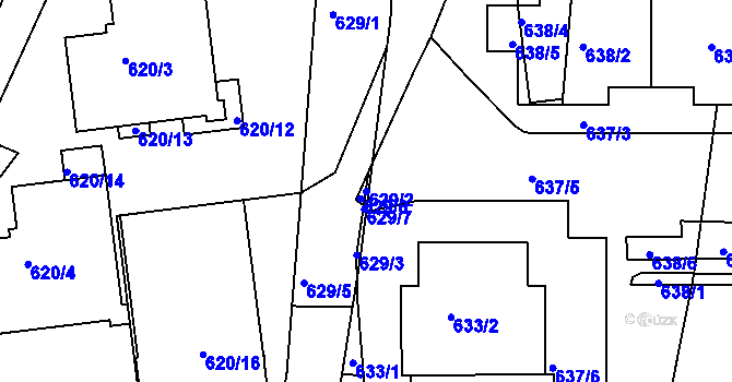Parcela st. 629/2 v KÚ Záběhlice, Katastrální mapa