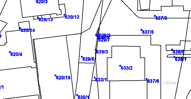 Parcela st. 629/3 v KÚ Záběhlice, Katastrální mapa