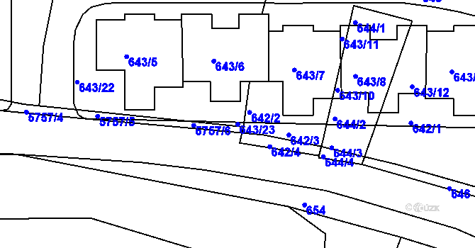 Parcela st. 643/23 v KÚ Záběhlice, Katastrální mapa