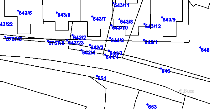 Parcela st. 644/4 v KÚ Záběhlice, Katastrální mapa