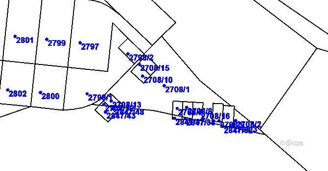 Parcela st. 2708/1 v KÚ Záběhlice, Katastrální mapa