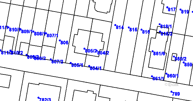 Parcela st. 804/2 v KÚ Záběhlice, Katastrální mapa
