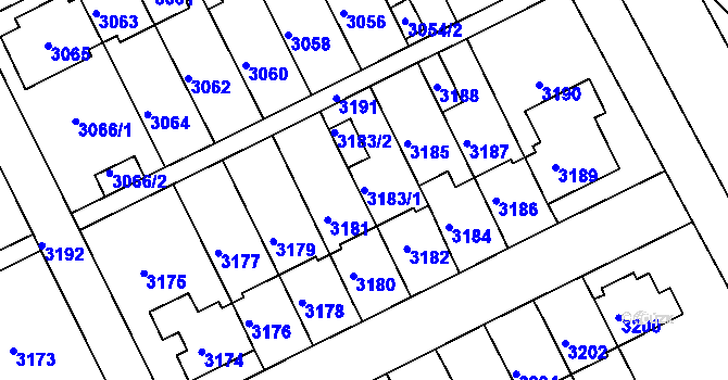 Parcela st. 3183/1 v KÚ Záběhlice, Katastrální mapa