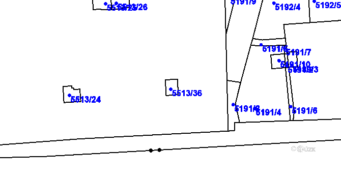 Parcela st. 5513/36 v KÚ Záběhlice, Katastrální mapa
