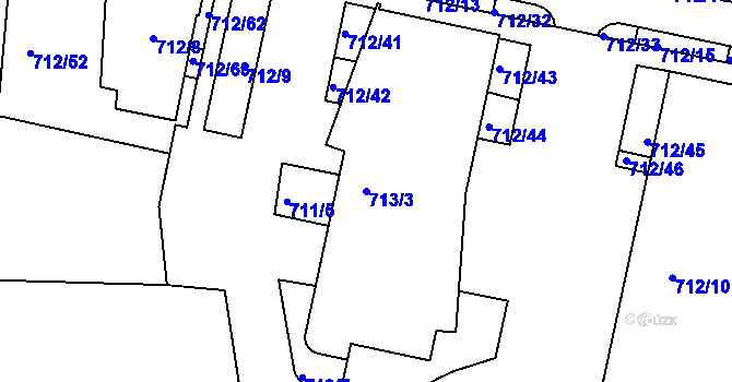 Parcela st. 713/3 v KÚ Záběhlice, Katastrální mapa