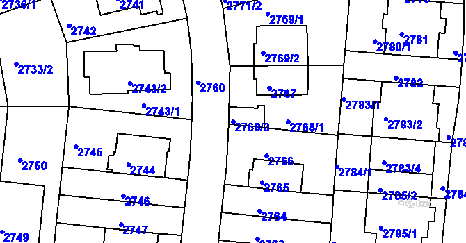 Parcela st. 2768/3 v KÚ Záběhlice, Katastrální mapa