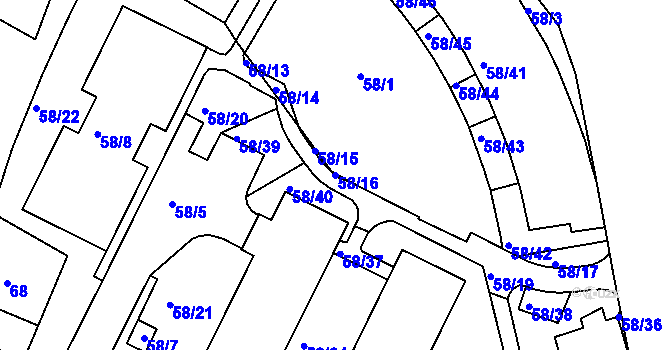 Parcela st. 58/16 v KÚ Záběhlice, Katastrální mapa