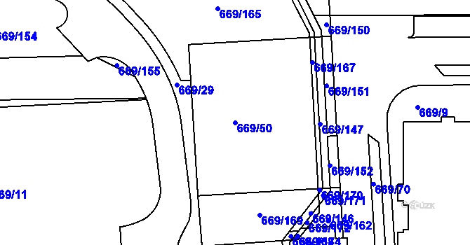 Parcela st. 669/50 v KÚ Záběhlice, Katastrální mapa