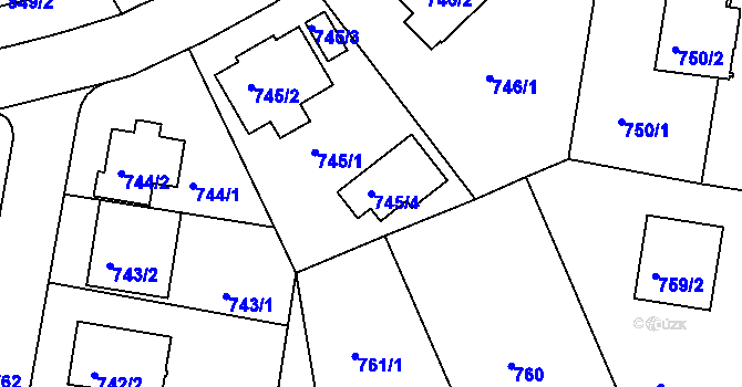 Parcela st. 745/4 v KÚ Záběhlice, Katastrální mapa