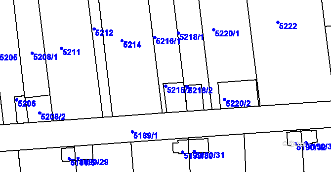 Parcela st. 5216/2 v KÚ Záběhlice, Katastrální mapa